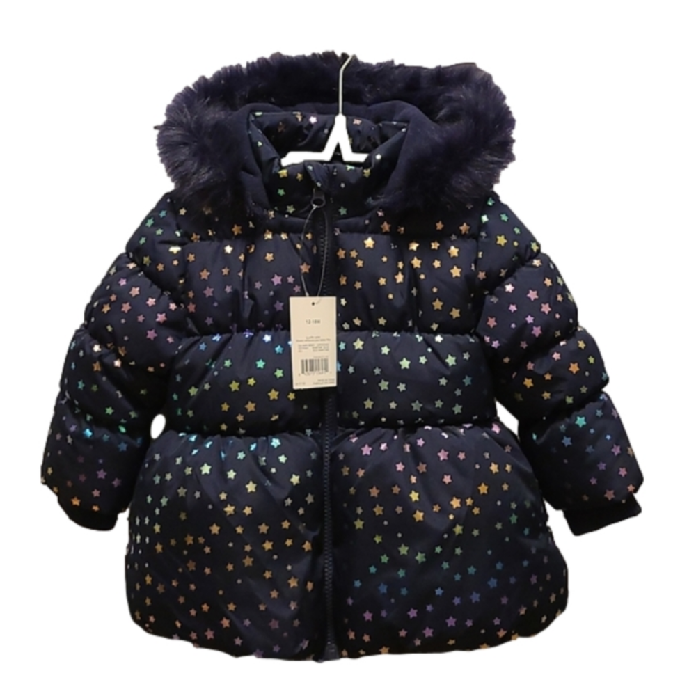 George Navy Puffer Jacket with Multicolor Star Print